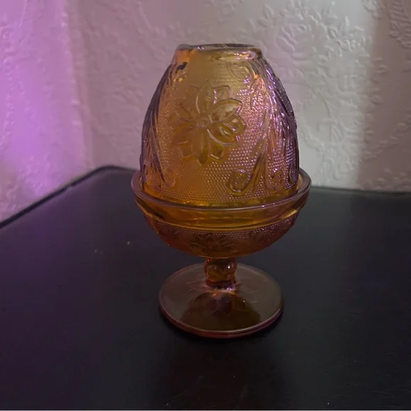 Vintage Indiana Glass Amber Fairy Lamp Chantilly, Tiara Glass - Picture 2 of 6